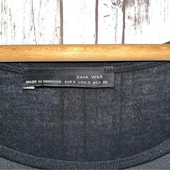 Zara Black White Striped Tee Classic Minimalist Short Sleeve Pocket Top Size S - Picture 3 of 4